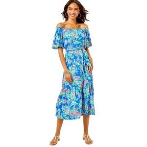 Lilly Pulitzer Blue Floral Midi Dress